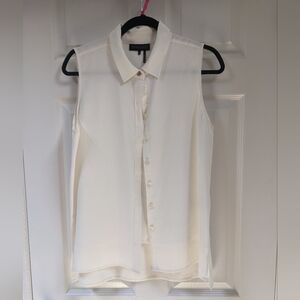 Donna Karan White Sleeveless Button Down Blouse